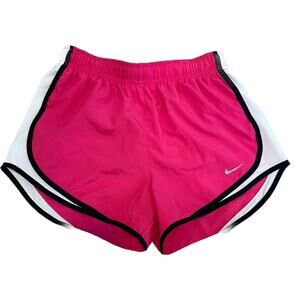 Nike Dri Fit Women Running Shorts PINK Black Built in Brief Drawstring Logo/ S